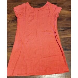 Eileen Fisher Coral Linen Tencel Blend Shift Dress Short Sleeve Pockets M/M 
Hot